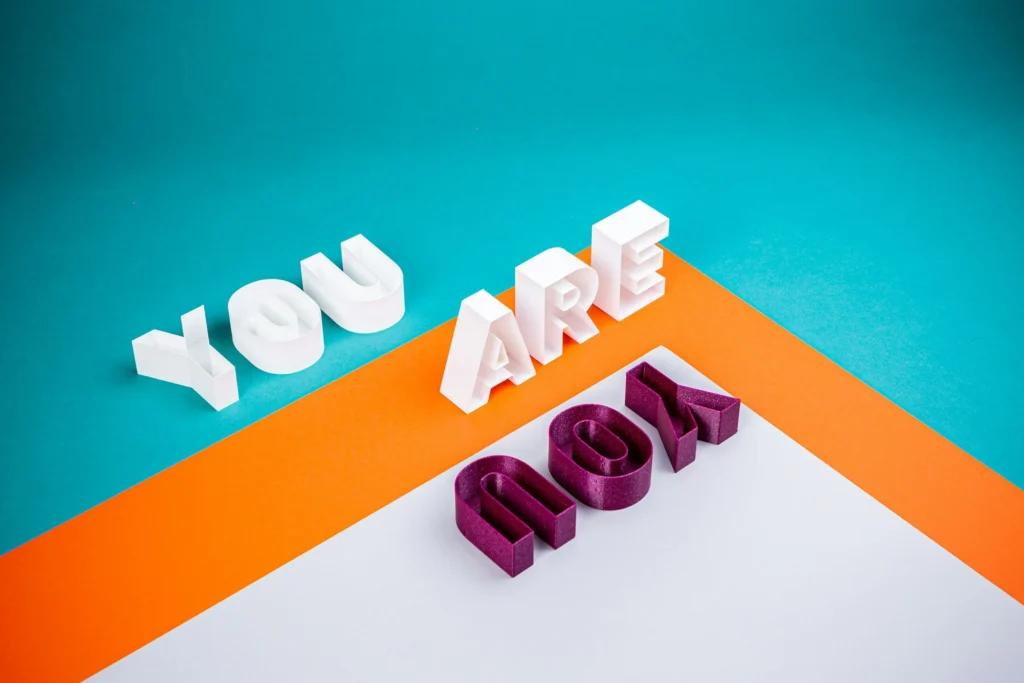 Some 3D text arranged to say "You are you"