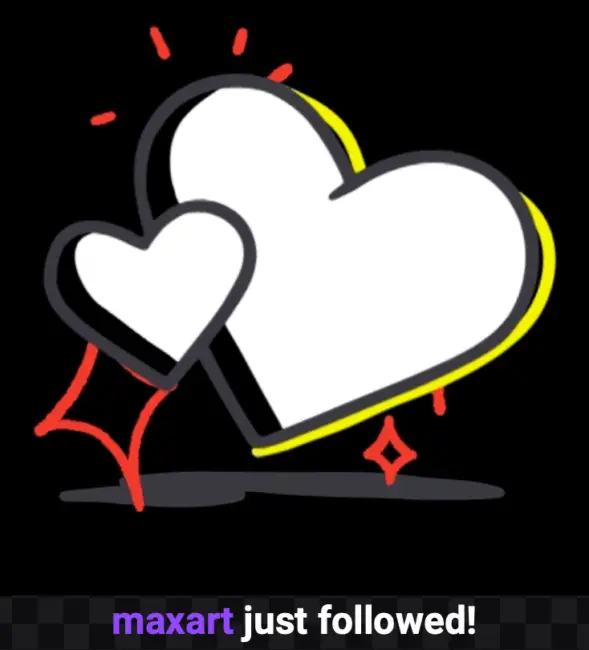 a screenshot of the default twitch follow alert: two hearts