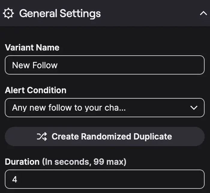 A snapshot of the General Settings for a New Follow alert.